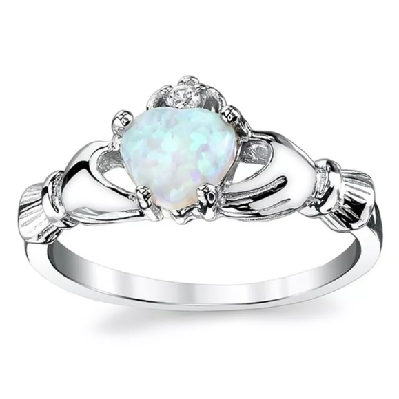 New Heart Shape Opal Silver Claddagh Ring. - Picture 6 of 9